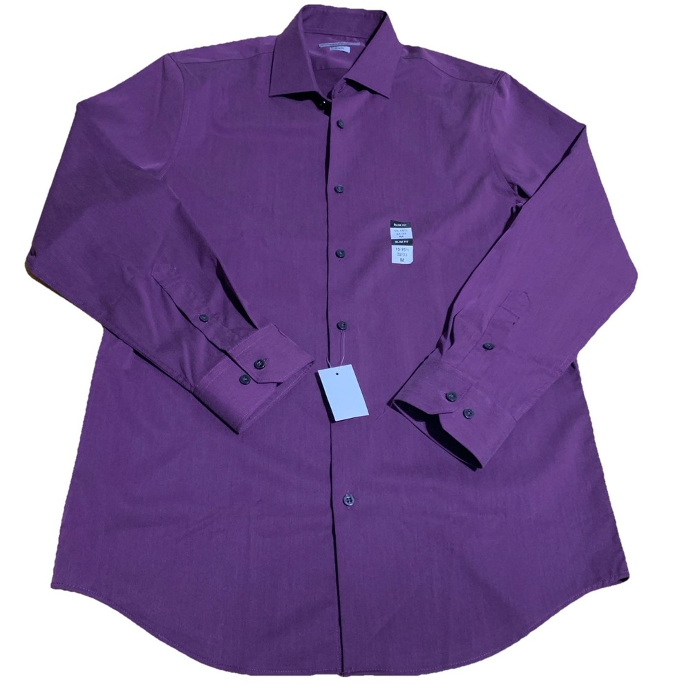 Perry‎ Ellis Slim Fit Men's Purple Wrinkle Free Stretch Shirt - Size 15-M 32-33